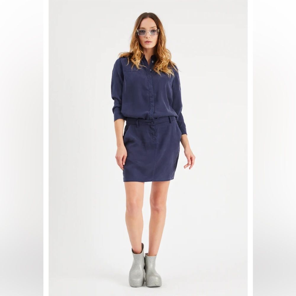 Etienne Marcel Denim Tunic Dress with Pockets in Aviator Blue XS